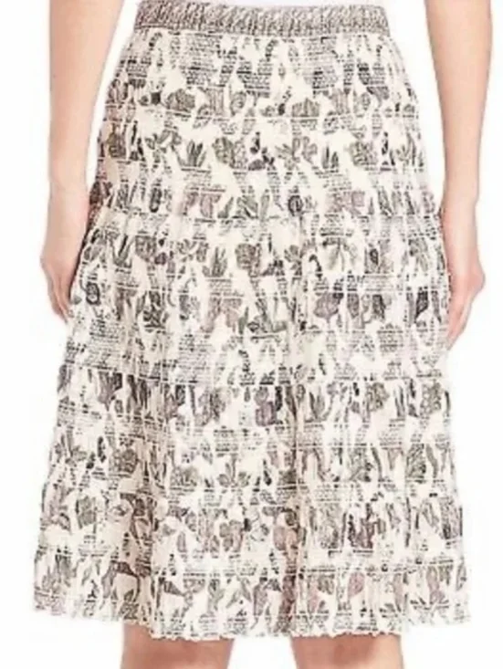 Tory Burch White Floral Tiered Pleated Midi Skirt Size 2 - Picture 4 of 14